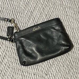 Coach Perforated Wristlet | Coach Leather Wristlet | Coach Black Wristlet